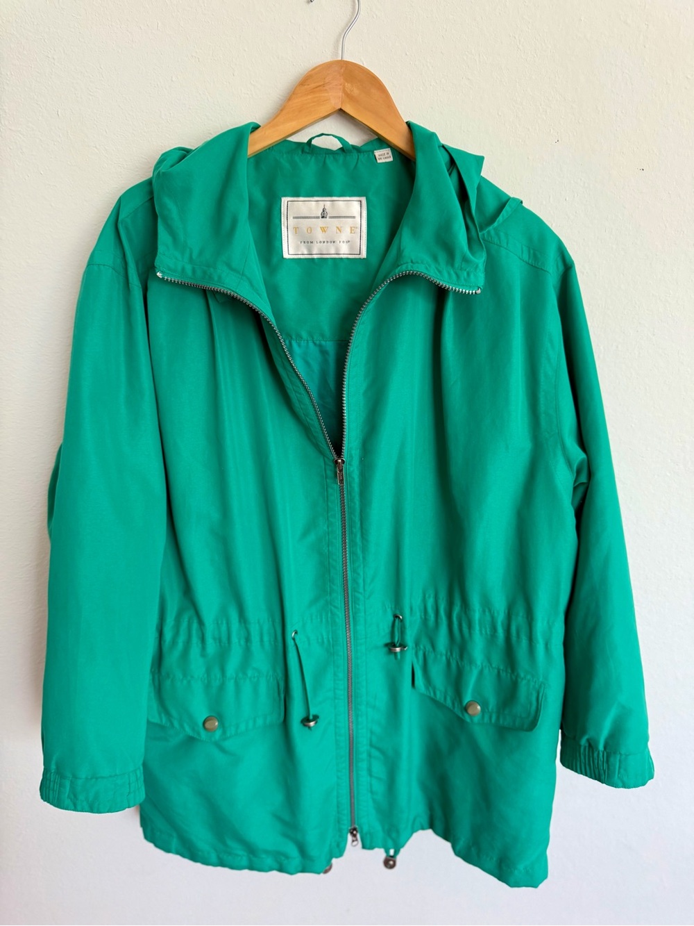 Towne by London Fog Green Hooded Vintage Jacket